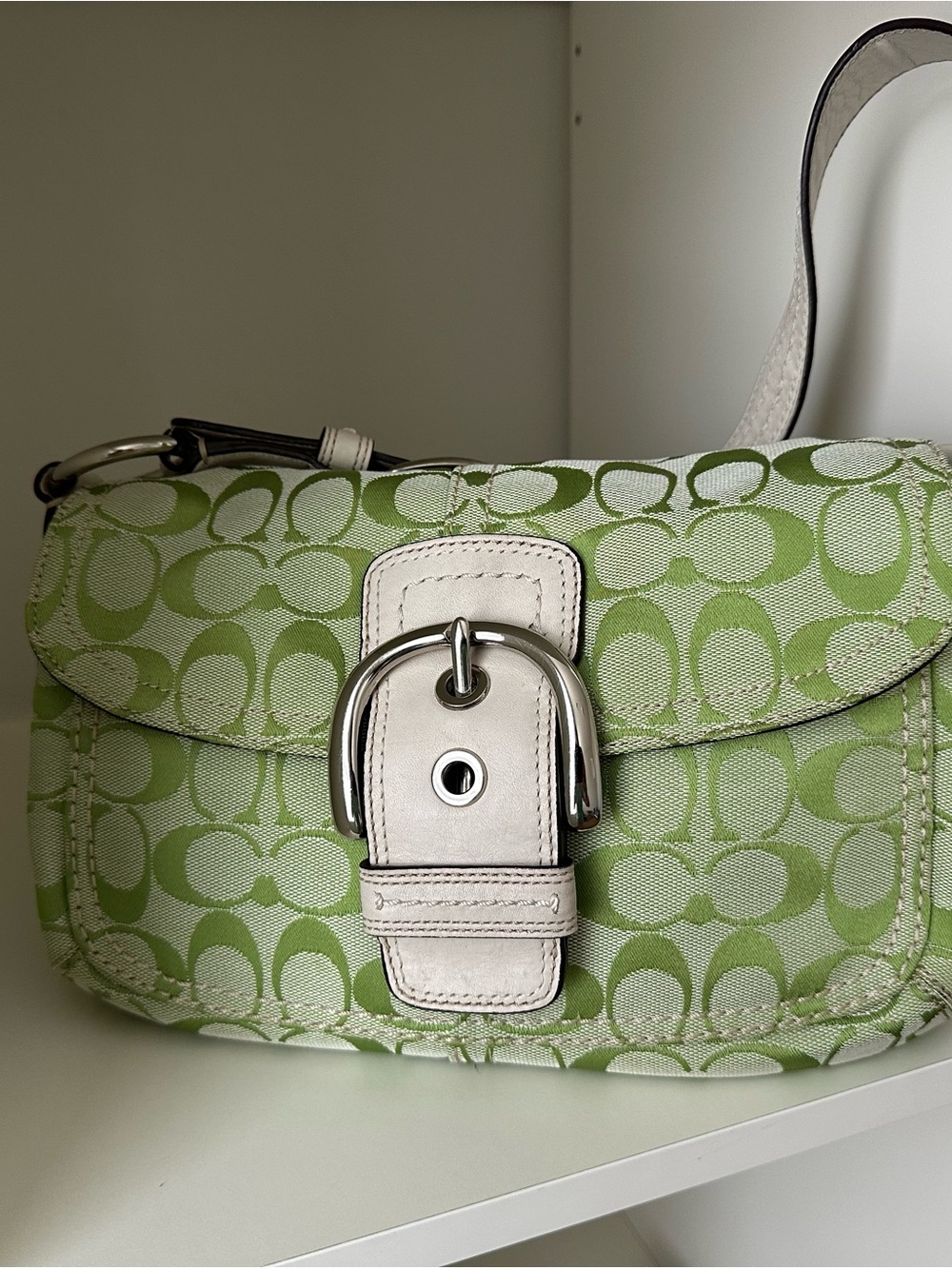 Coach Y2K Light Green Signature Shoulder Bag with White Trim